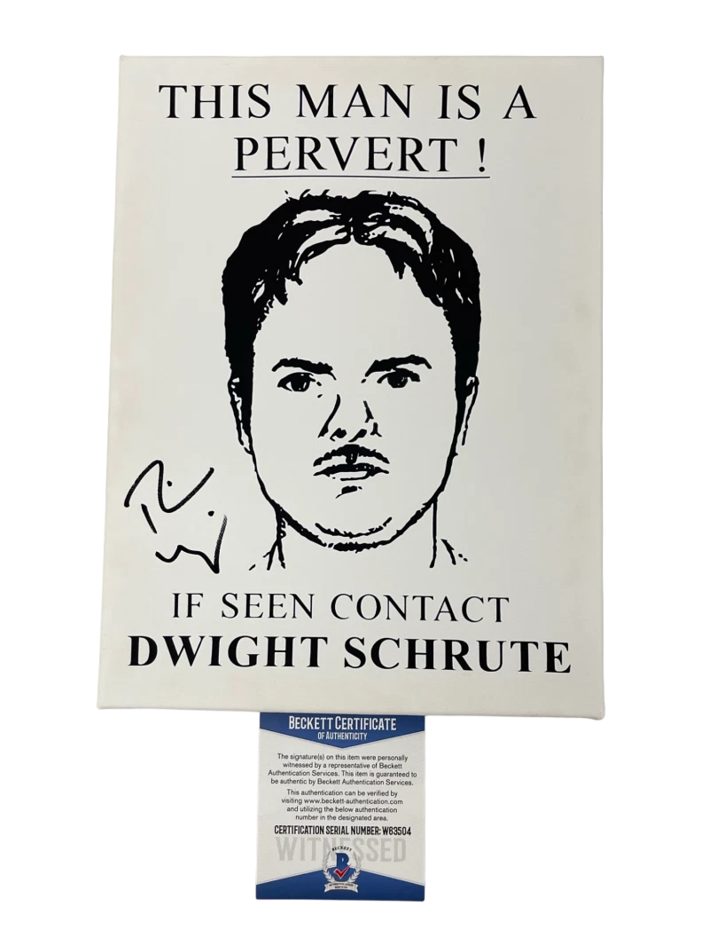 RAINN WILSON SIGNED DWIGHT SCHRUTE CANVAS THE OFFICE AUTOGRAPH BECKETT WITNESS