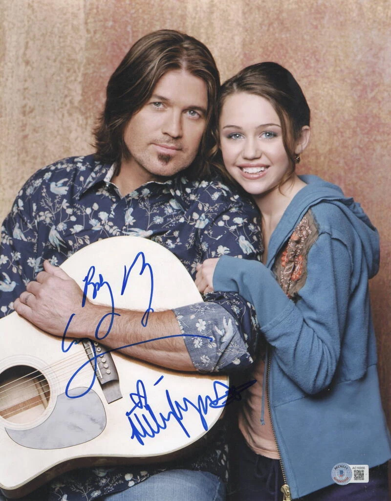 MILEY CYRUS BILLY RAY CYRUS SIGNED 11X14 PHOTO HANNAH MONTANA AUTOGRAPH BECKETT