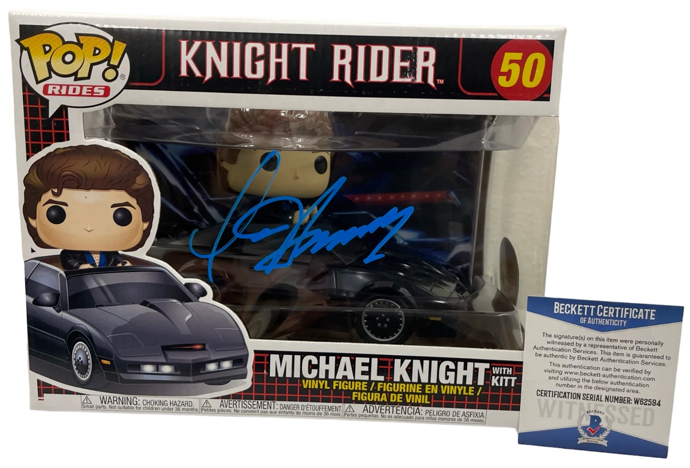 DAVID HASSELHOFF SIGNED KNIGHT RIDER MICHAEL KNIGHT FUNKO FIGURE RIDE BECKETT