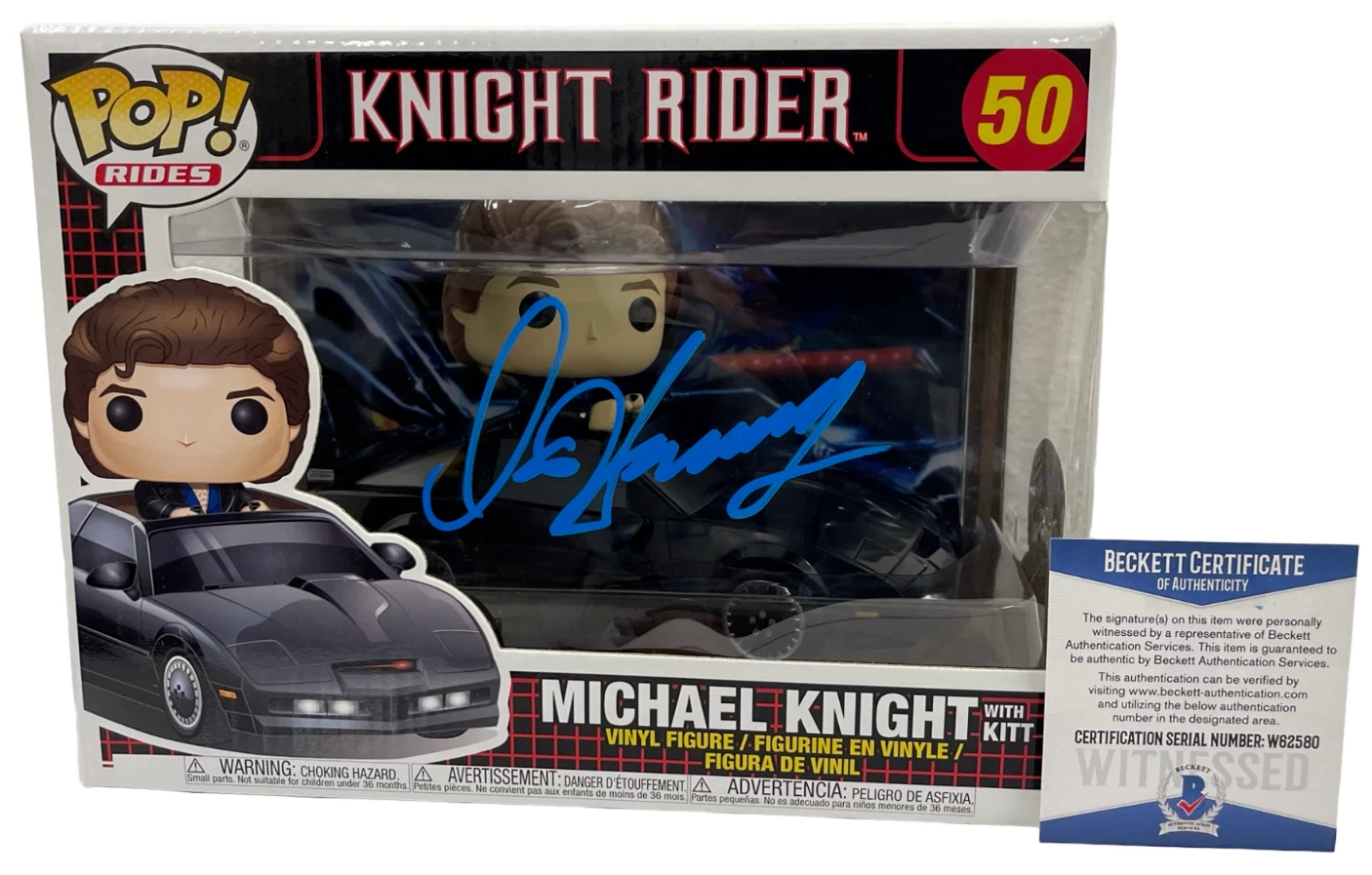 DAVID HASSELHOFF SIGNED KNIGHT RIDER MICHAEL KNIGHT FUNKO FIGURE RIDE BECKETT