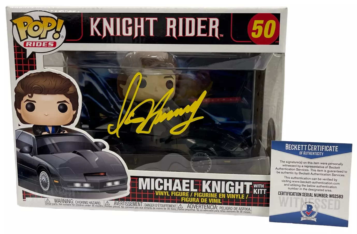 DAVID HASSELHOFF SIGNED KNIGHT RIDER MICHAEL KNIGHT FUNKO FIGURE RIDE BECKETT