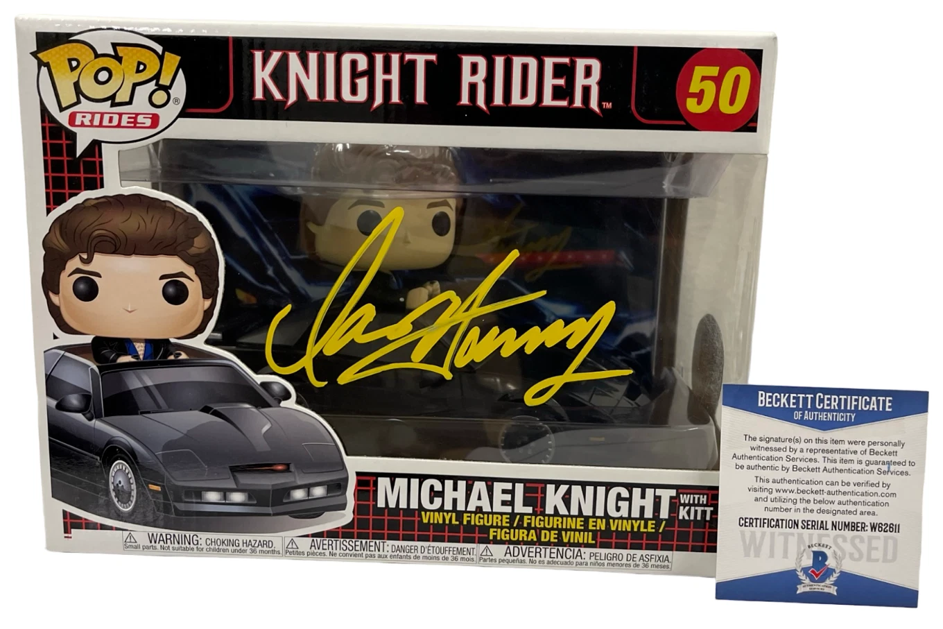 DAVID HASSELHOFF SIGNED KNIGHT RIDER MICHAEL KNIGHT FUNKO FIGURE RIDE BECKETT