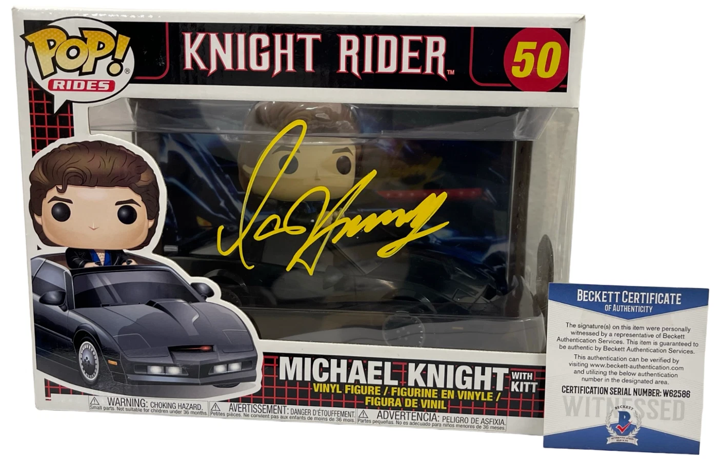 DAVID HASSELHOFF SIGNED KNIGHT RIDER MICHAEL KNIGHT FUNKO FIGURE RIDE BECKETT