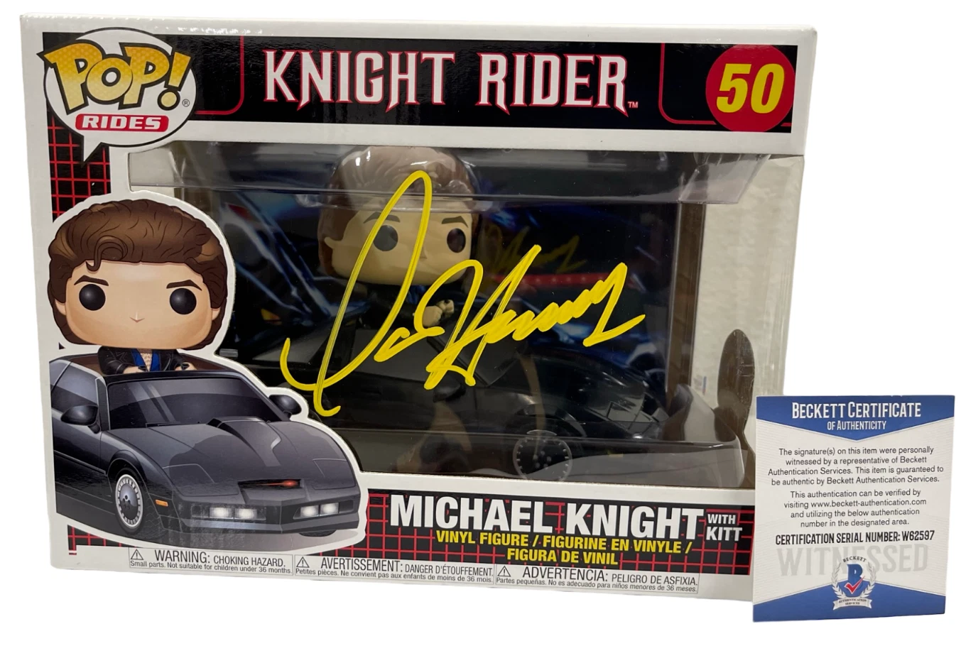 DAVID HASSELHOFF SIGNED KNIGHT RIDER MICHAEL KNIGHT FUNKO FIGURE RIDE BECKETT