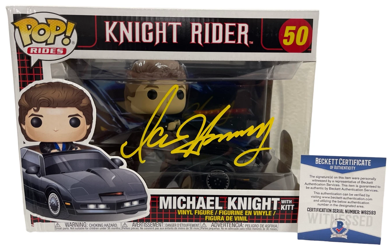 DAVID HASSELHOFF SIGNED KNIGHT RIDER MICHAEL KNIGHT FUNKO FIGURE RIDE BECKETT