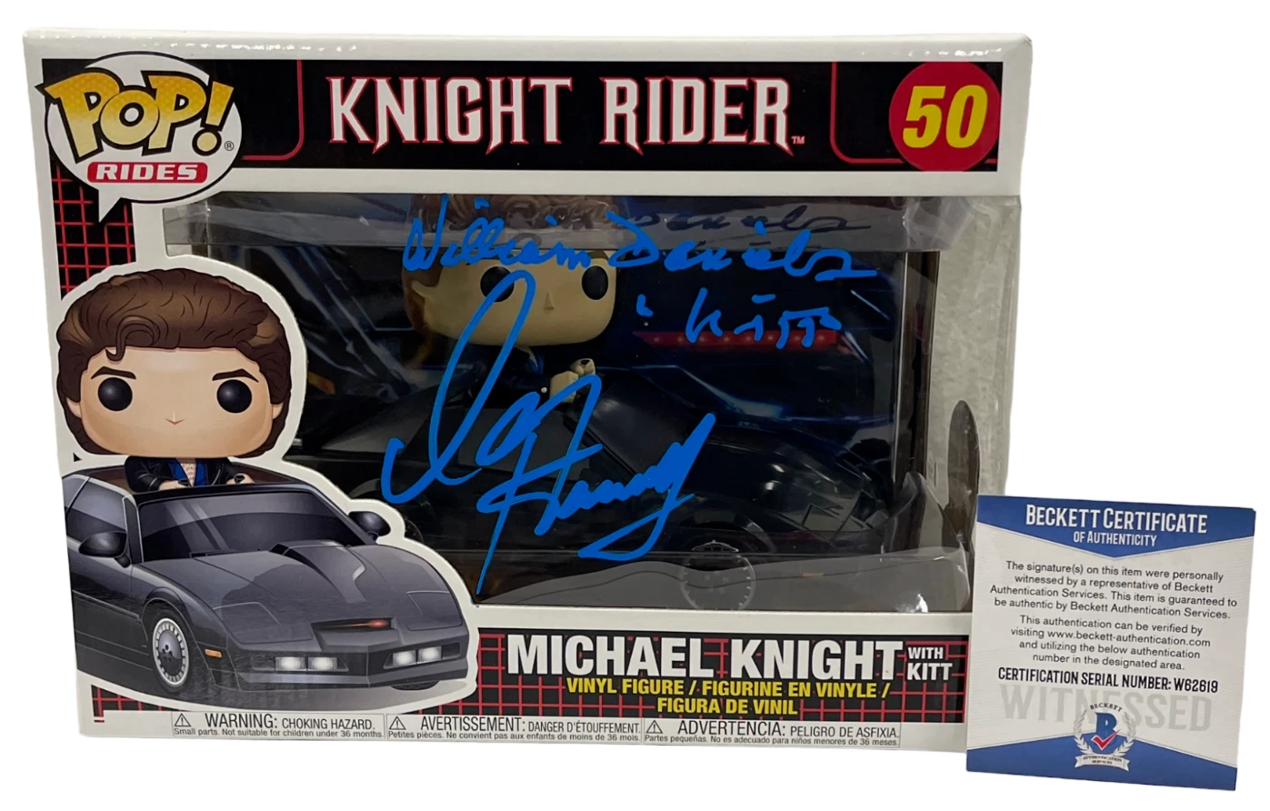 DAVID HASSELHOFF WILLIAM DANIELS SIGNED KNIGHT RIDER FUNKO FIGURE RIDE BECKETT
