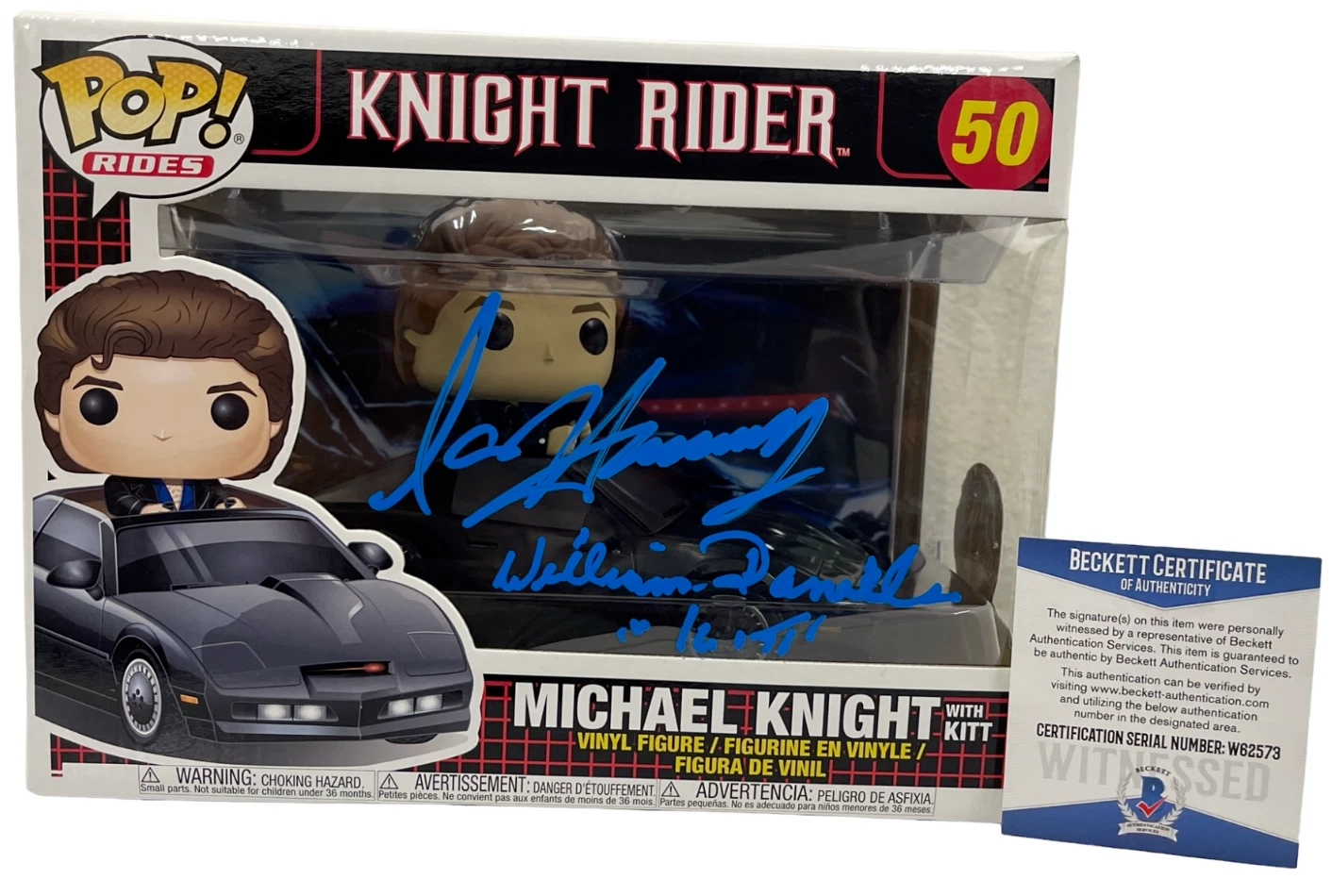 DAVID HASSELHOFF WILLIAM DANIELS SIGNED KNIGHT RIDER FUNKO FIGURE RIDE BECKETT