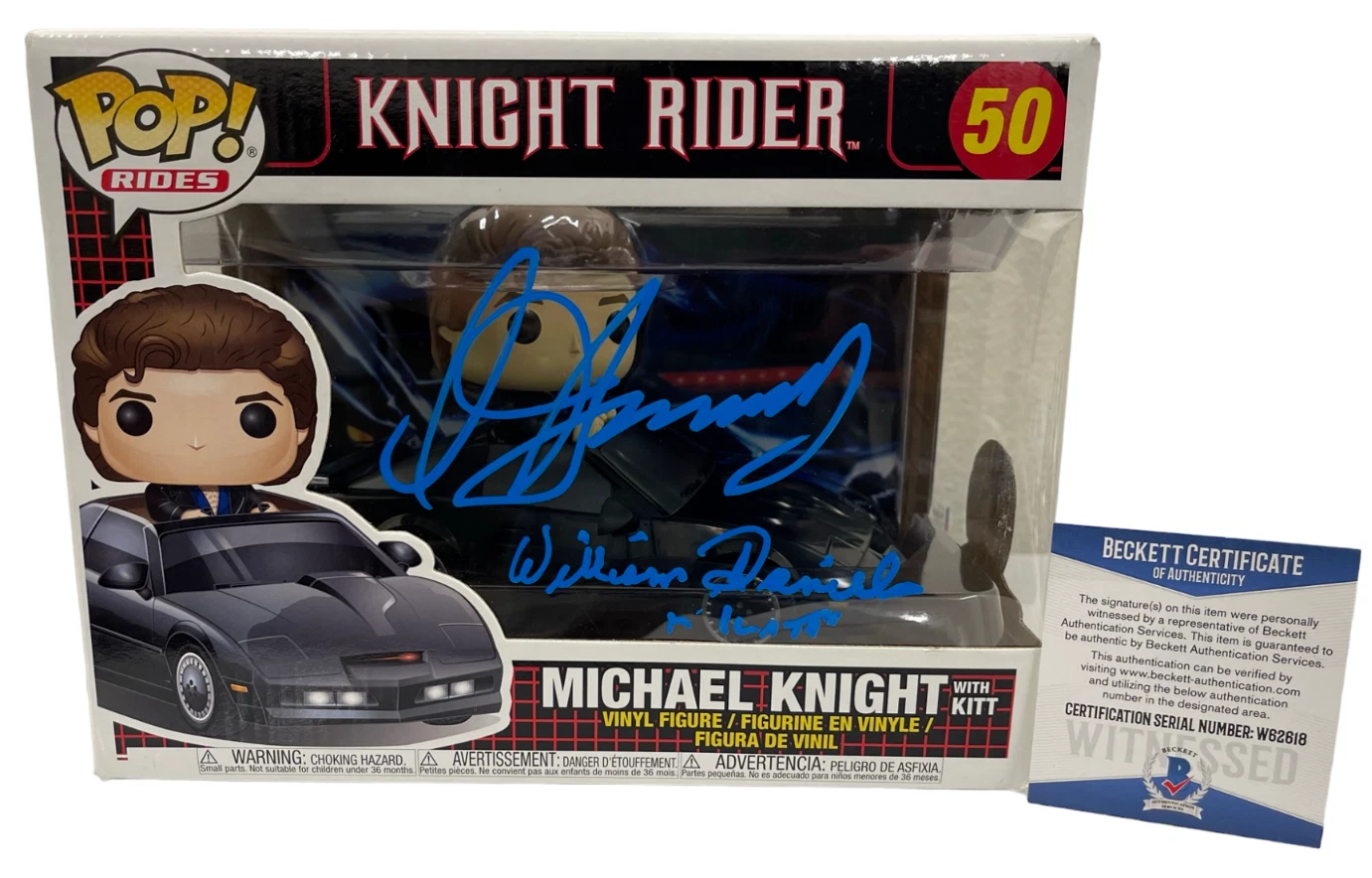 DAVID HASSELHOFF WILLIAM DANIELS SIGNED KNIGHT RIDER FUNKO FIGURE RIDE BECKETT