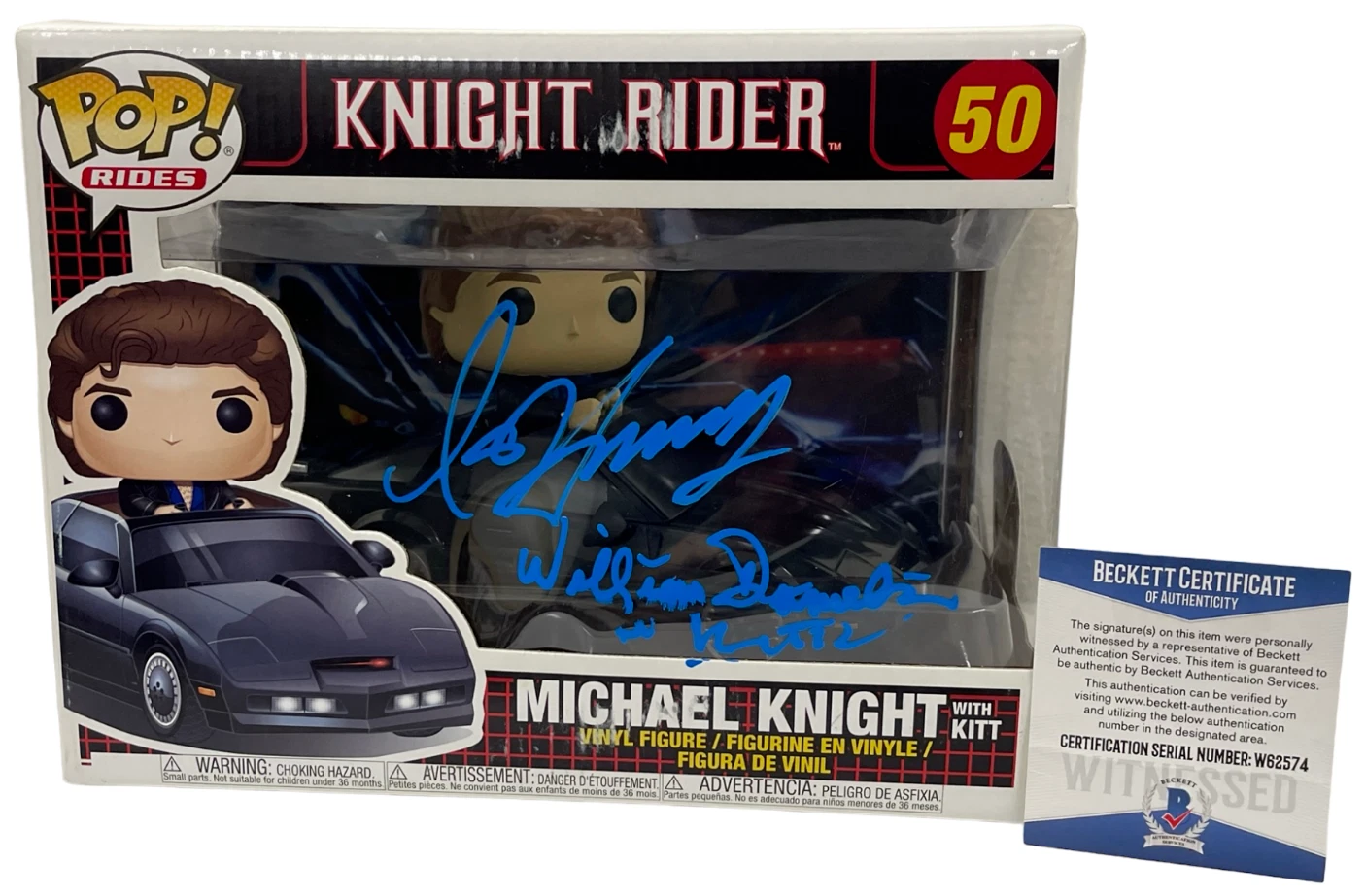 DAVID HASSELHOFF WILLIAM DANIELS SIGNED KNIGHT RIDER FUNKO FIGURE RIDE BECKETT