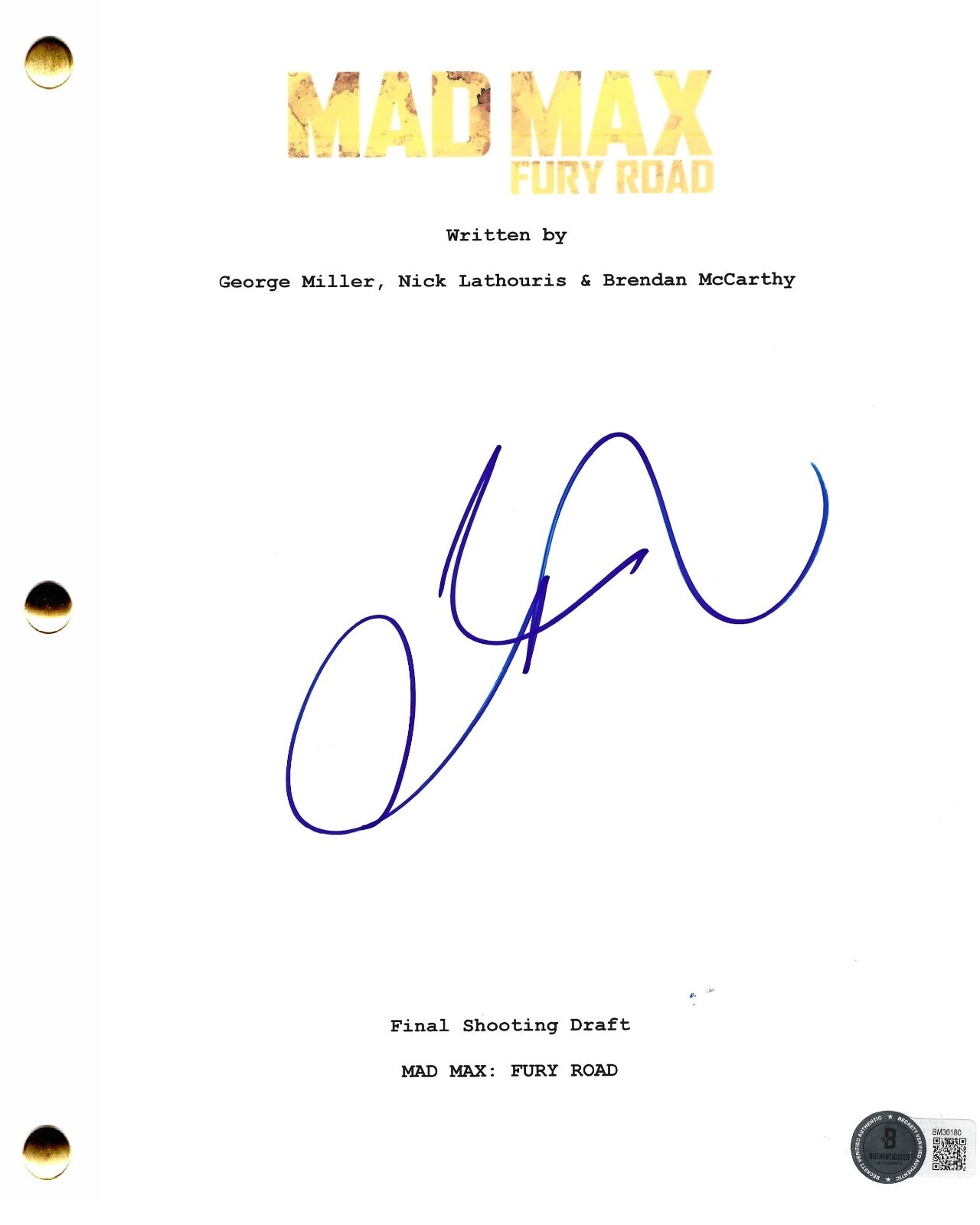 Miller Signed Mad Max Fury Road Script Authentic Autograph