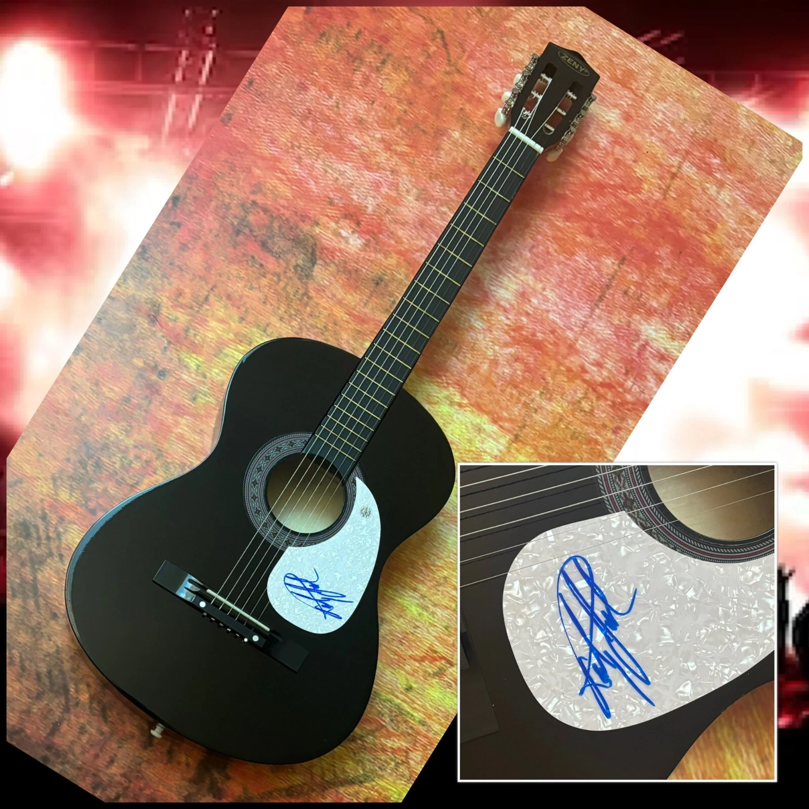 GFA Zebra Band Rock Star  * RANDY JACKSON *  Signed Acoustic Guitar COA