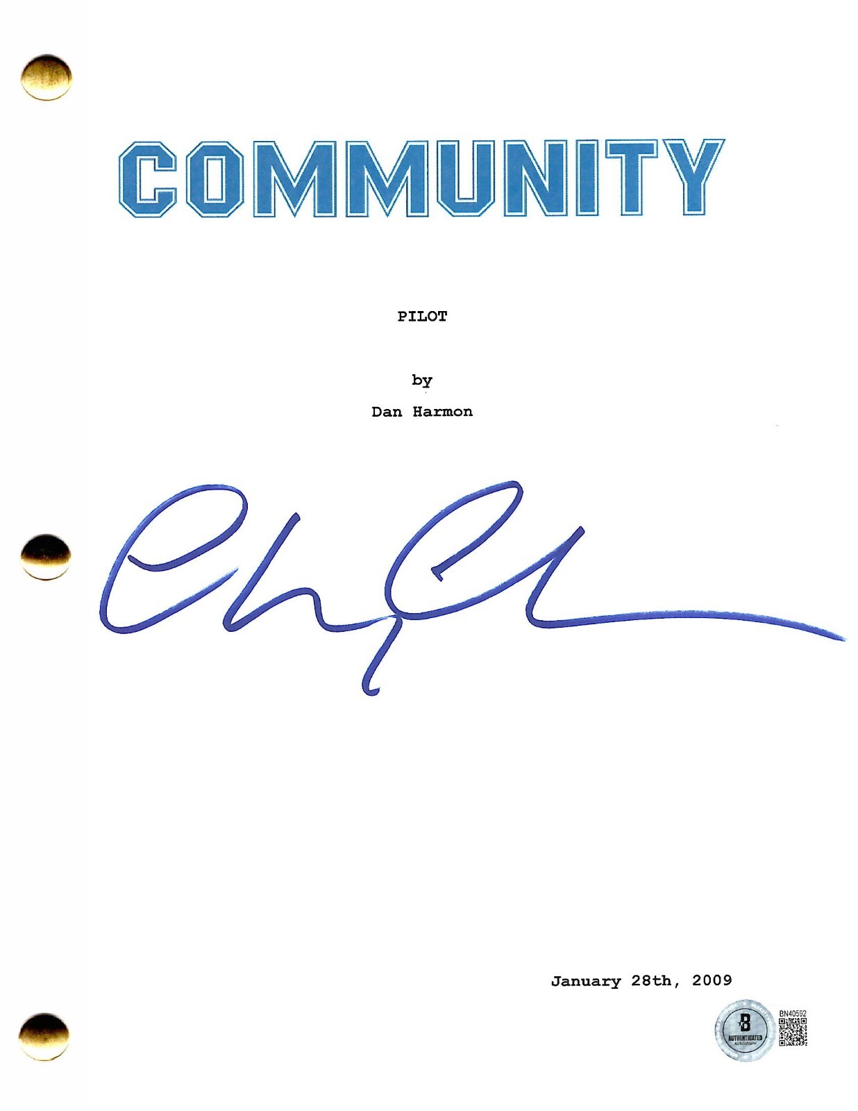 Chevy Chase Signed Community Pilot Script Authentic Autograph Beckett
