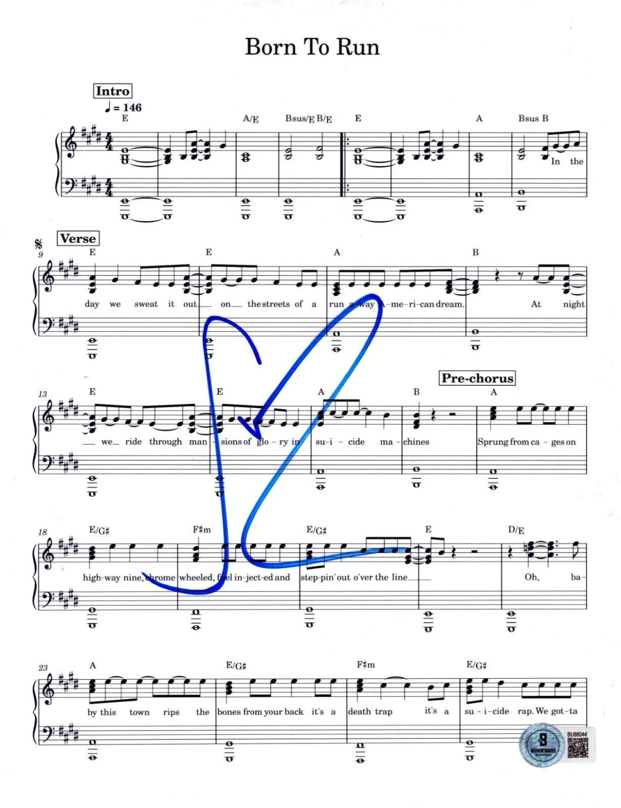 Stevie Van Zandt Signed Born to Run Sheet Music E-Street Autograph Beckett