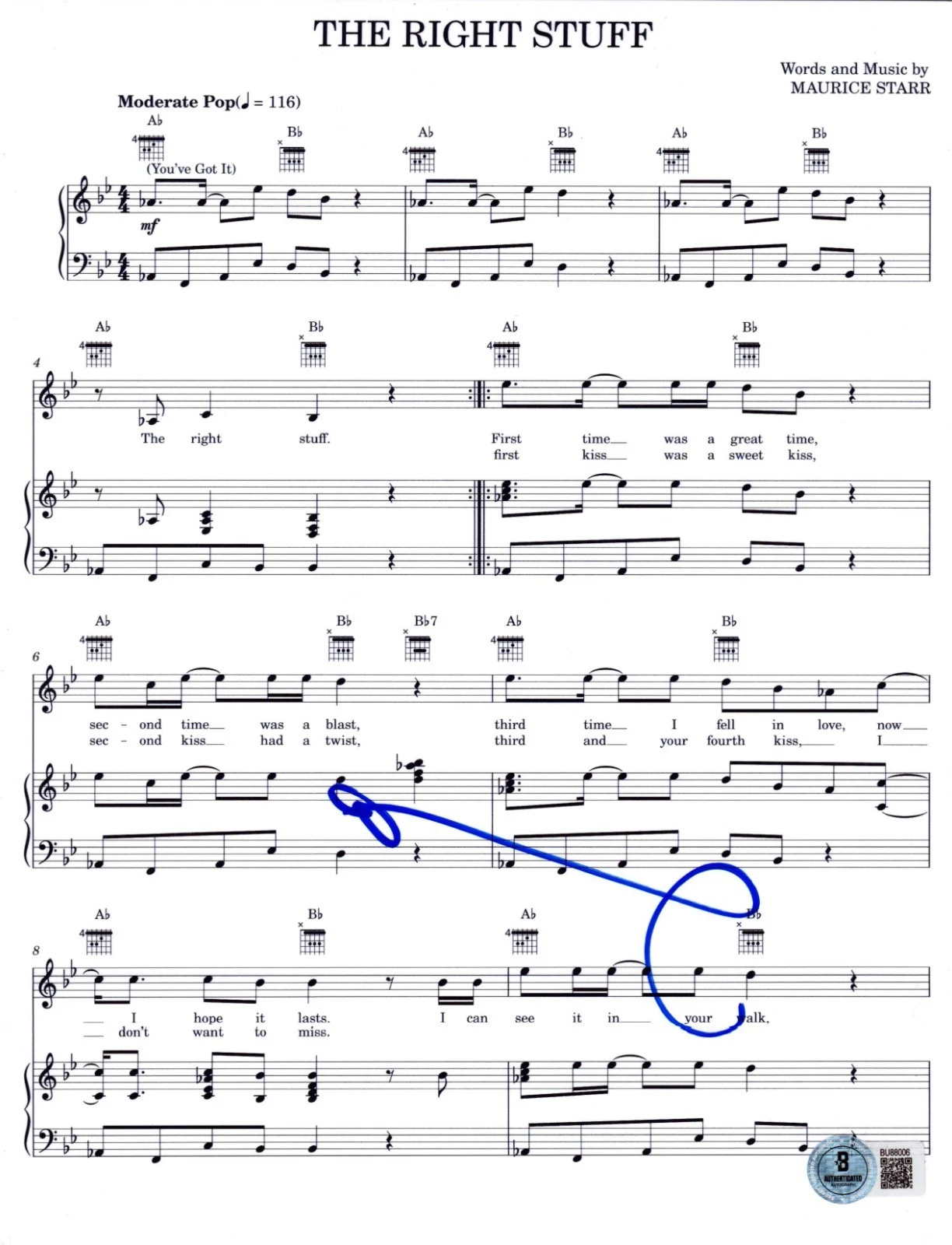 Donnie Wahlberg Signed The Right Stuff Sheet Music New Kids on the Block Beckett