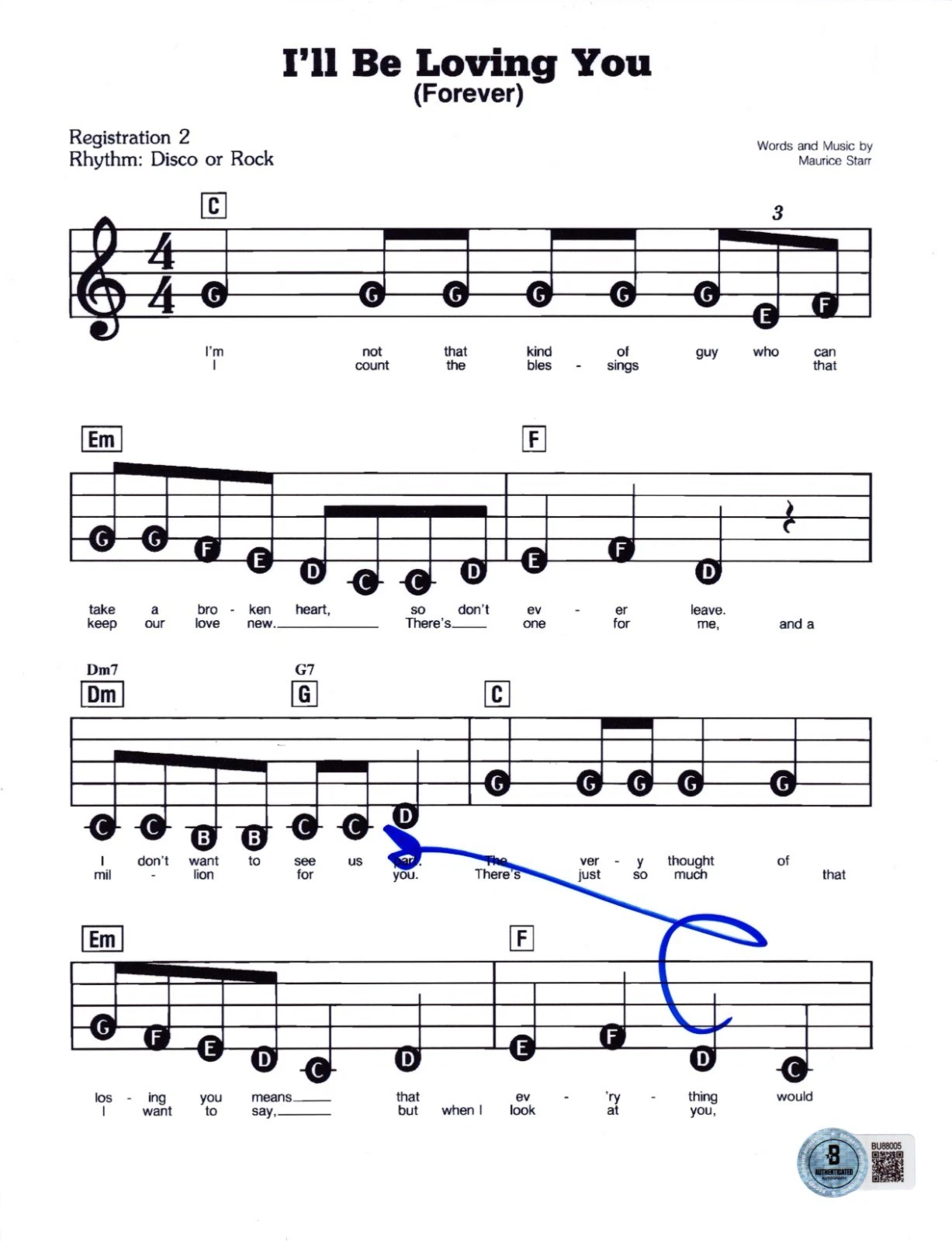 Donnie Wahlberg Signed I'll Be Loving You Sheet Music New Kids on the Block BAS