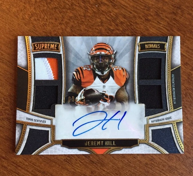 JEREMY HILL 2015 TOPPS SUPREME QUAD PATCH AUTO CINCINNATI BENGALS #D /25 BENGALS