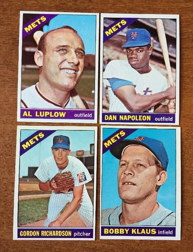 (4) 1966 TOPPS BASEBALL NEW YORK METS LUPLOW KLAUS NAPOLEON RICHARDSON SEE PICS COLLECTIBLE MEMORABILIA