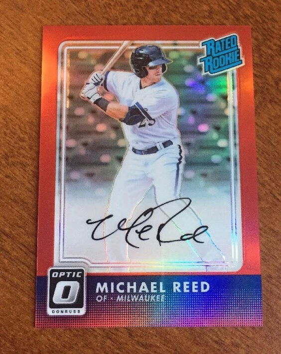 Michael Reed 2016 DONRUSS OPTIC RATED ROOKIE RED REFRACTOR AUTO #ED /50 BREWERS
