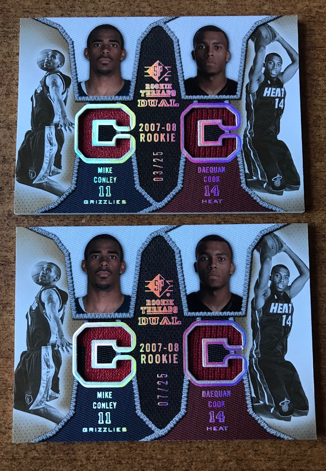 LOT OF (2) 2007-08 SP Rookie Threads Patch Dual MIKE CONLEY DAEQUAN COOK /25 Ssp