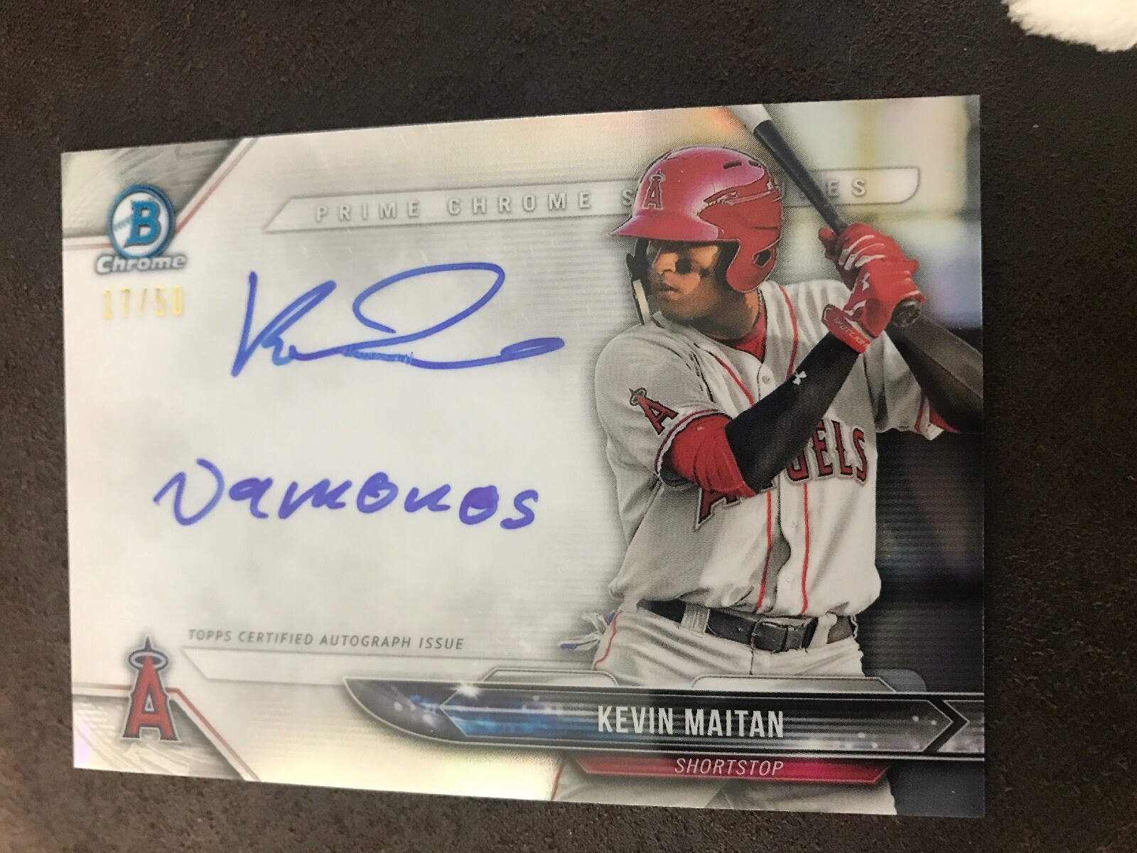 2018 BOWMAN CHROME KEVIN MAITAN AUTO 17/50 PRIME CHOICE GOLD REFRACTOR