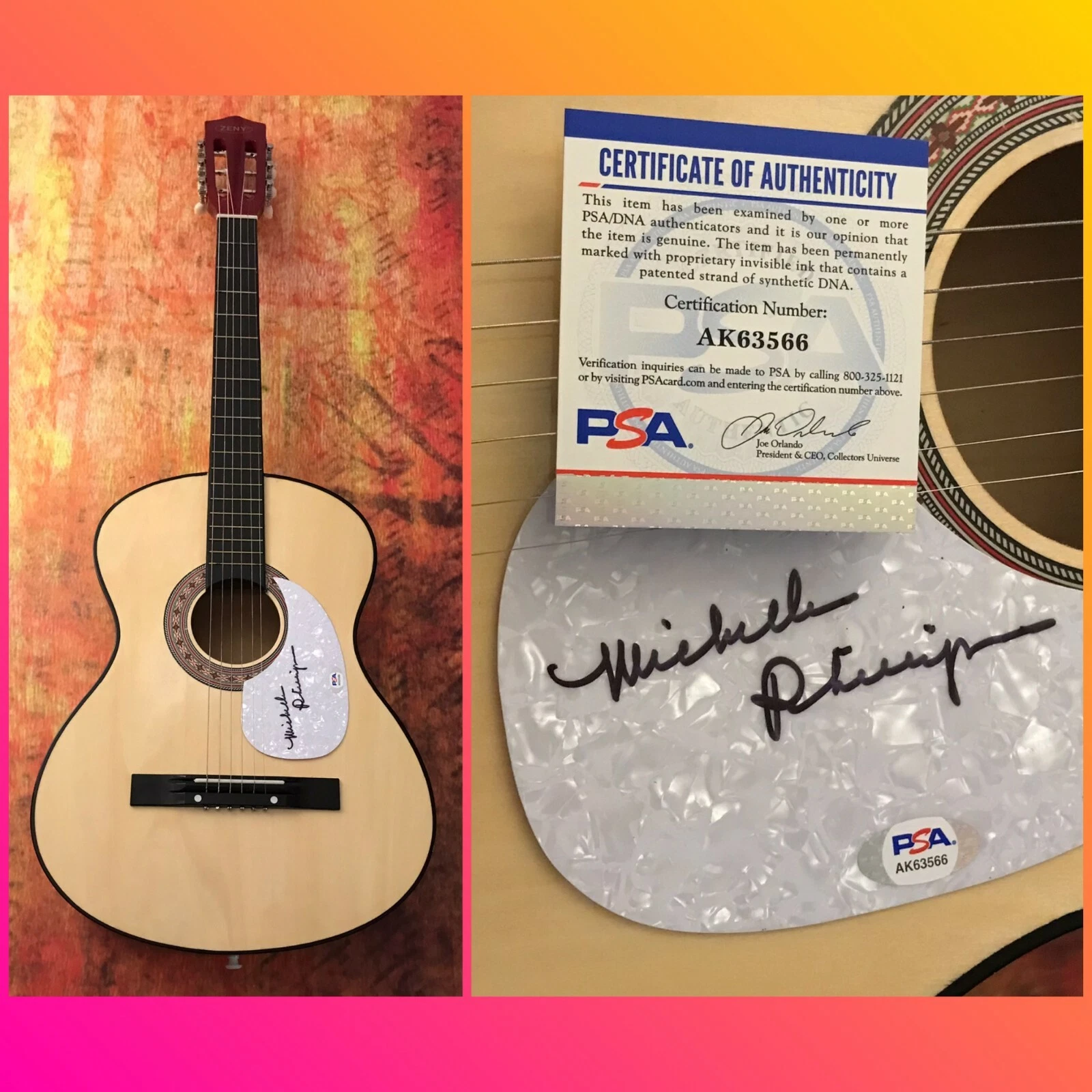 PSA The Mamas and the Papas * MICHELLE PHILLIPS * Signed Acoustic Guitar MP2 COA