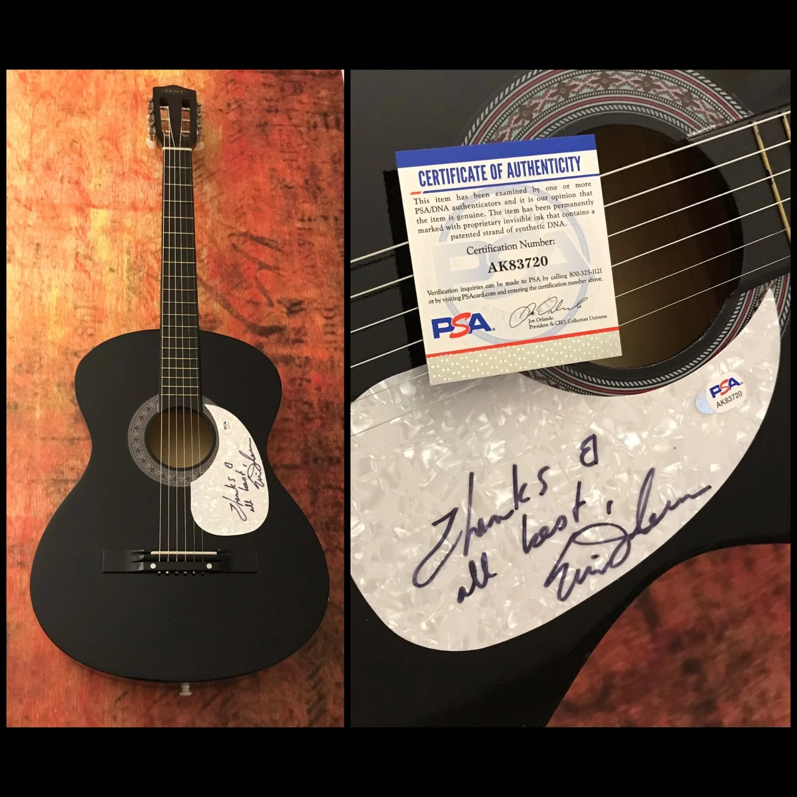 PSA  Cliffs of Dover Guitarist  * ERIC JOHNSON *  Signed Acoustic Guitar  COA