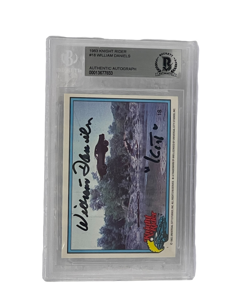 WILLIAM DANIELS SIGNED KNIGHT RIDER DONRUSS TRADING CARD #18 SLABBED BECKETT 1 COLLECTIBLE MEMORABILIA