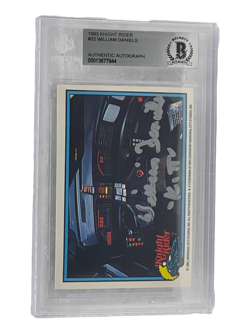 WILLIAM DANIELS SIGNED KNIGHT RIDER DONRUSS TRADING CARD #32 SLABBED BECKETT 2