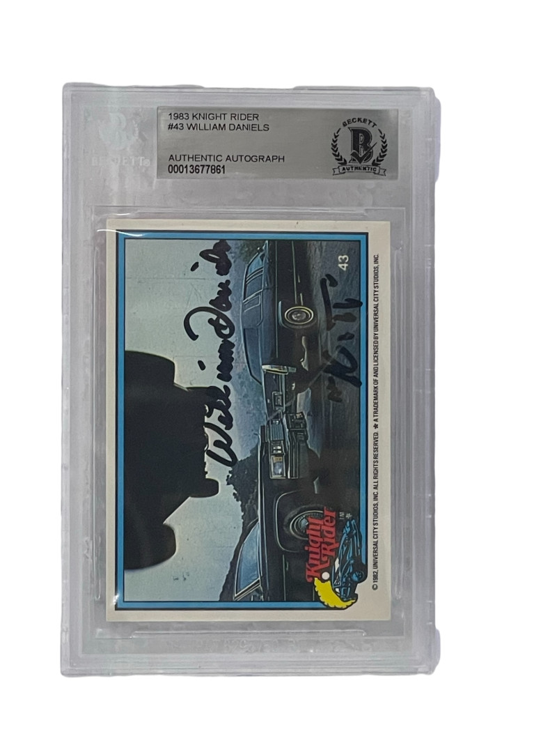 WILLIAM DANIELS SIGNED KNIGHT RIDER DONRUSS TRADING CARD #43 SLABBED BECKETT COLLECTIBLE MEMORABILIA