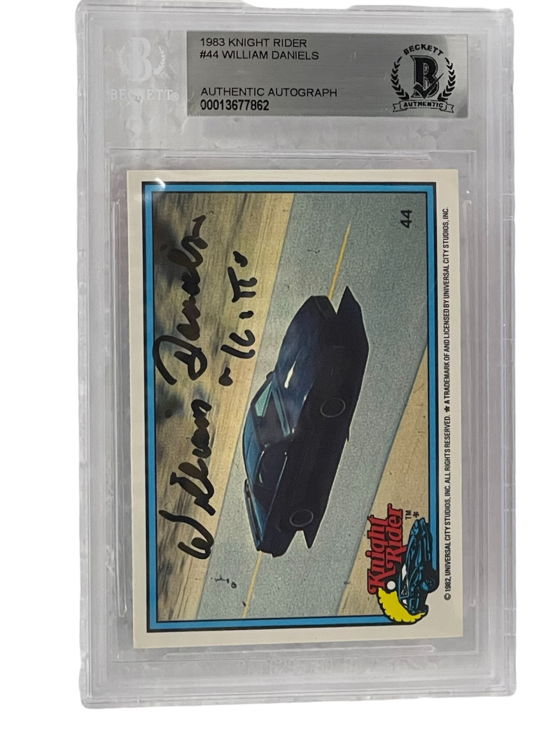 WILLIAM DANIELS SIGNED KNIGHT RIDER DONRUSS TRADING CARD #44 SLABBED BECKETT 2 COLLECTIBLE MEMORABILIA