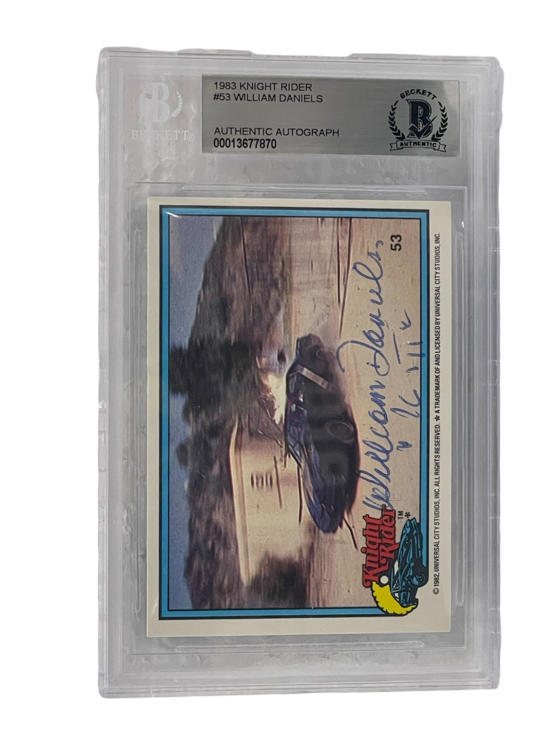 WILLIAM DANIELS SIGNED KNIGHT RIDER DONRUSS TRADING CARD #53 SLABBED BECKETT 2 COLLECTIBLE MEMORABILIA
