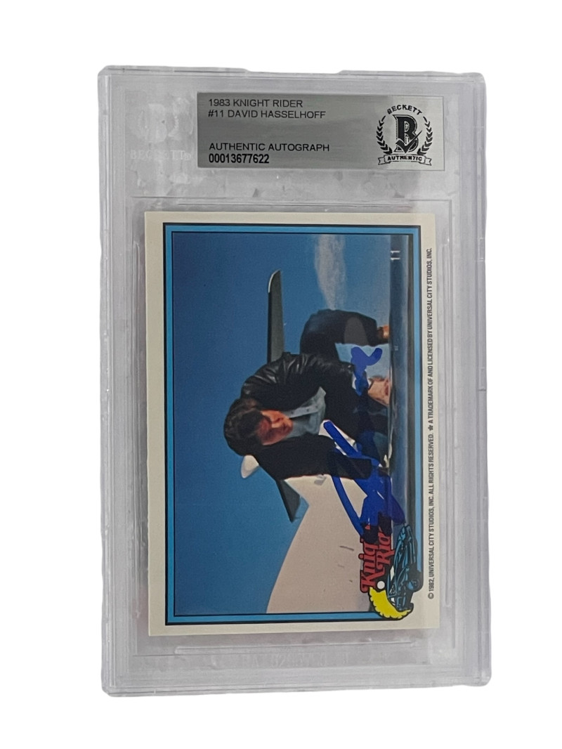 DAVID HASSELHOFF SIGNED KNIGHT RIDER DONRUSS TRADING CARD #11 SLABBED BECKETT