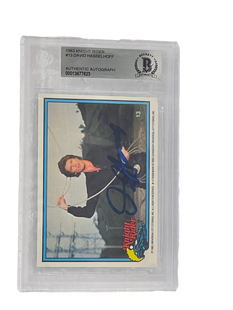 DAVID HASSELHOFF SIGNED KNIGHT RIDER DONRUSS TRADING CARD #13 SLABBED BECKETT