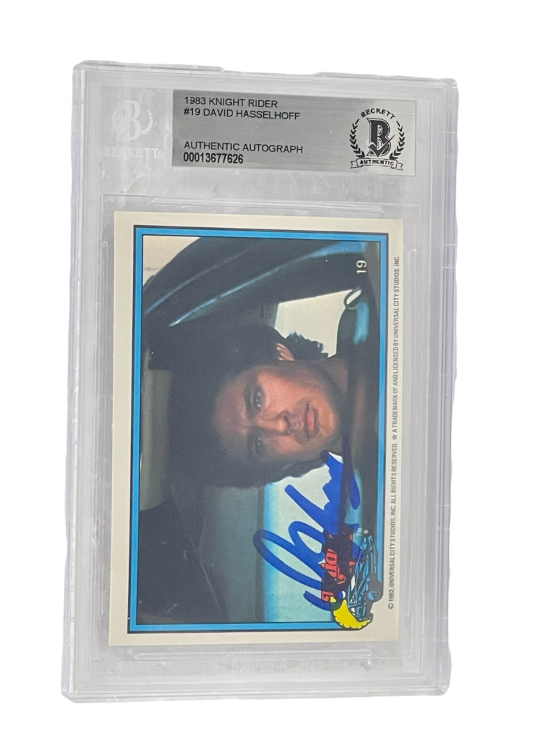 DAVID HASSELHOFF SIGNED KNIGHT RIDER DONRUSS TRADING CARD #19 SLABBED BECKETT