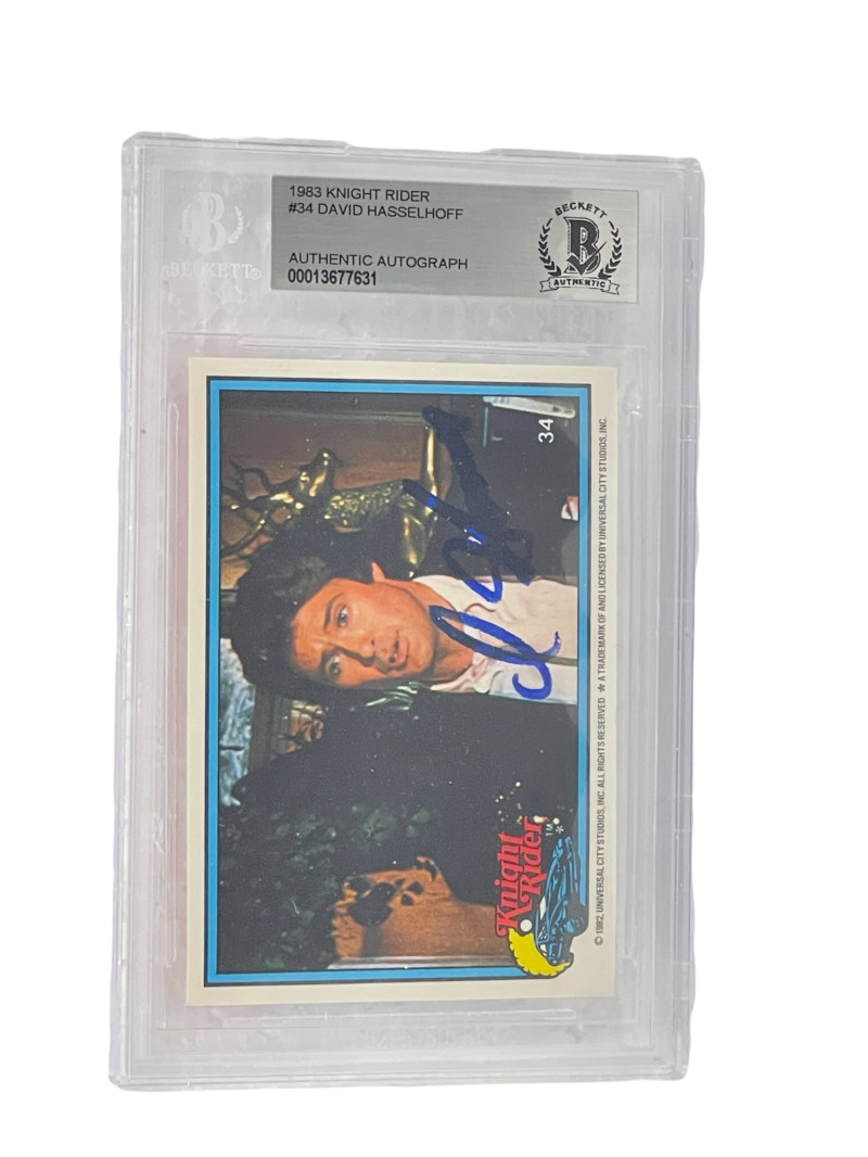 DAVID HASSELHOFF SIGNED KNIGHT RIDER DONRUSS TRADING CARD #34 SLABBED BECKETT