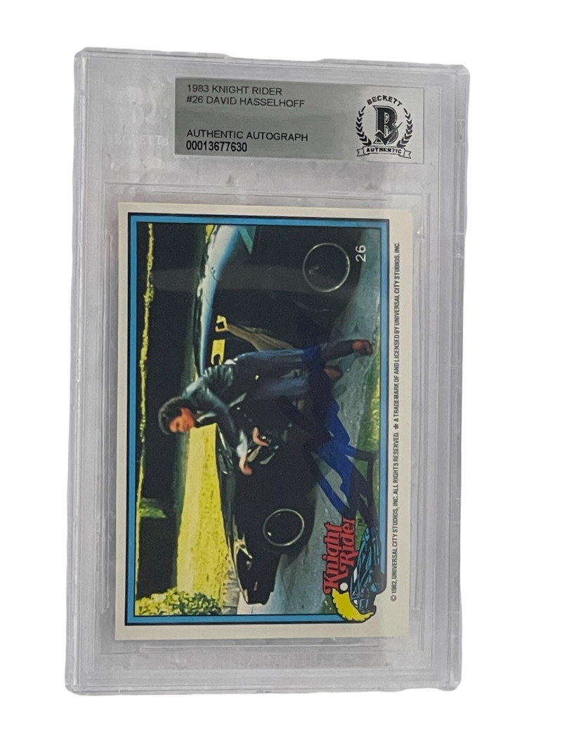 DAVID HASSELHOFF SIGNED KNIGHT RIDER DONRUSS TRADING CARD #26 SLABBED BECKETT