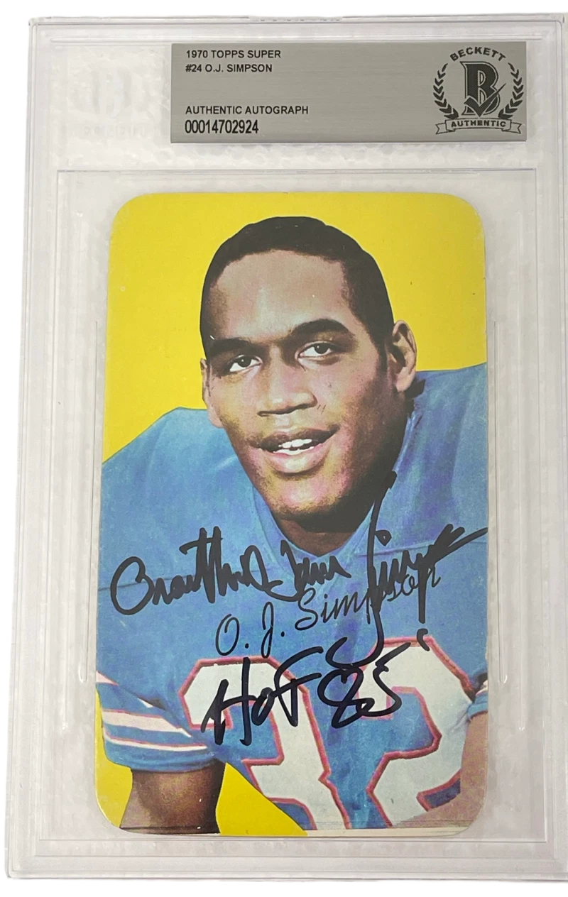 OJ SIMPSON SIGNED 1970 TOPPS SUPER ROOKIE CARD FULL NAME SIGNATURE HOF BECKETT