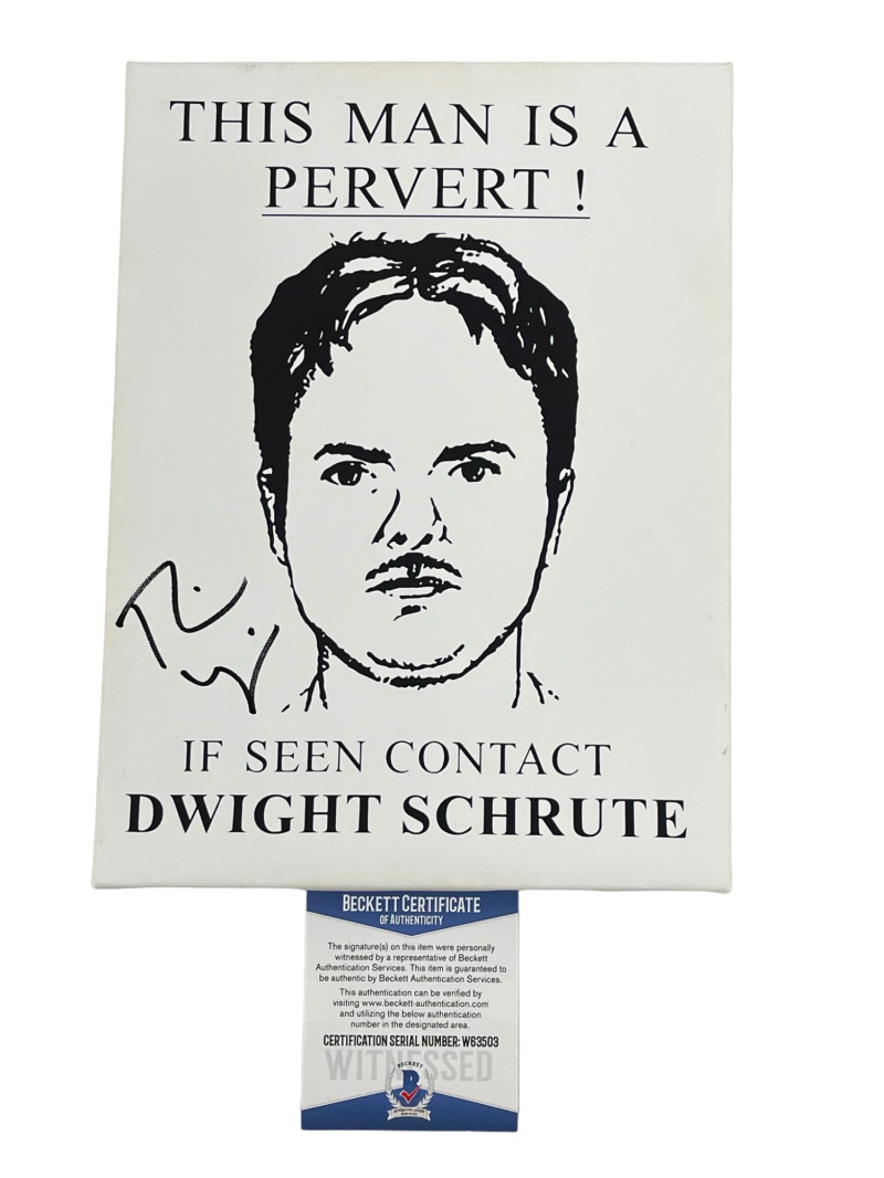 RAINN WILSON SIGNED DWIGHT SCHRUTE CANVAS THE OFFICE AUTOGRAPH BECKETT WITNESS