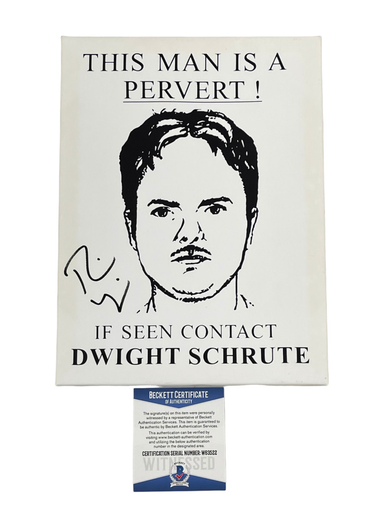 RAINN WILSON SIGNED DWIGHT SCHRUTE CANVAS THE OFFICE AUTOGRAPH BECKETT WITNESS