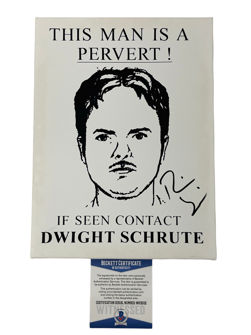 RAINN WILSON SIGNED DWIGHT SCHRUTE CANVAS THE OFFICE AUTOGRAPH BECKETT WITNESS