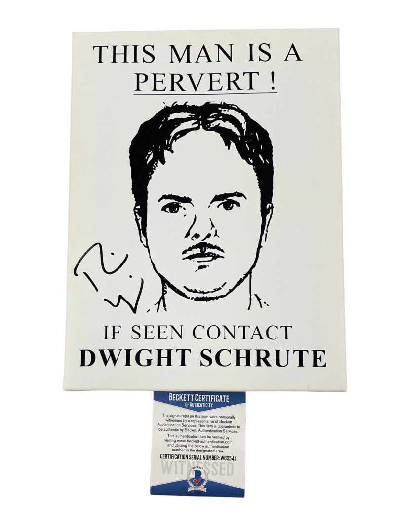 RAINN WILSON SIGNED DWIGHT SCHRUTE CANVAS THE OFFICE AUTOGRAPH BECKETT WITNESS