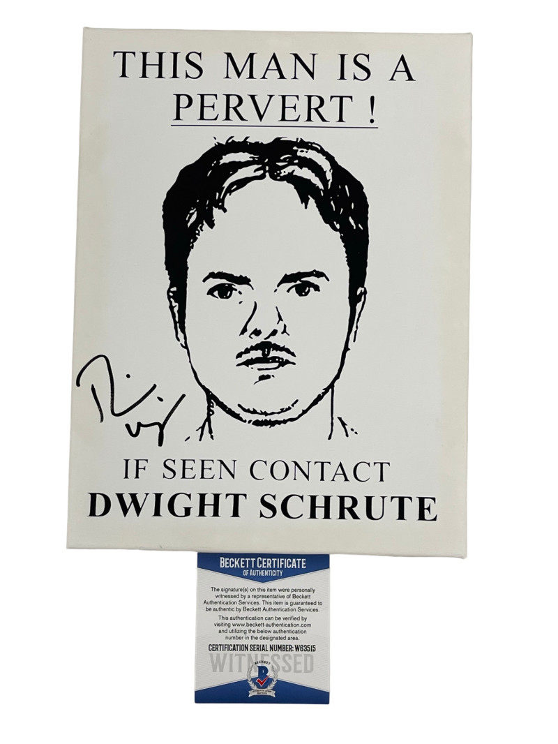 RAINN WILSON SIGNED DWIGHT SCHRUTE CANVAS THE OFFICE AUTOGRAPH BECKETT WITNESS