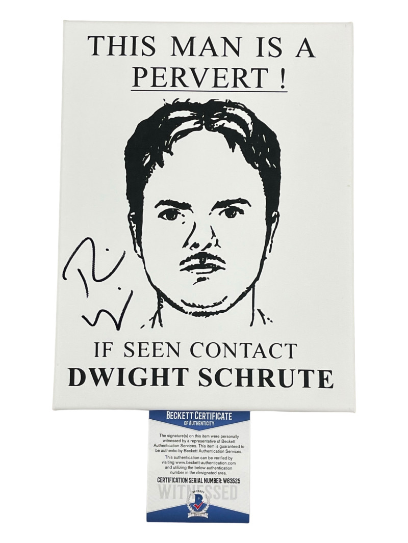RAINN WILSON SIGNED DWIGHT SCHRUTE CANVAS THE OFFICE AUTOGRAPH BECKETT WITNESS