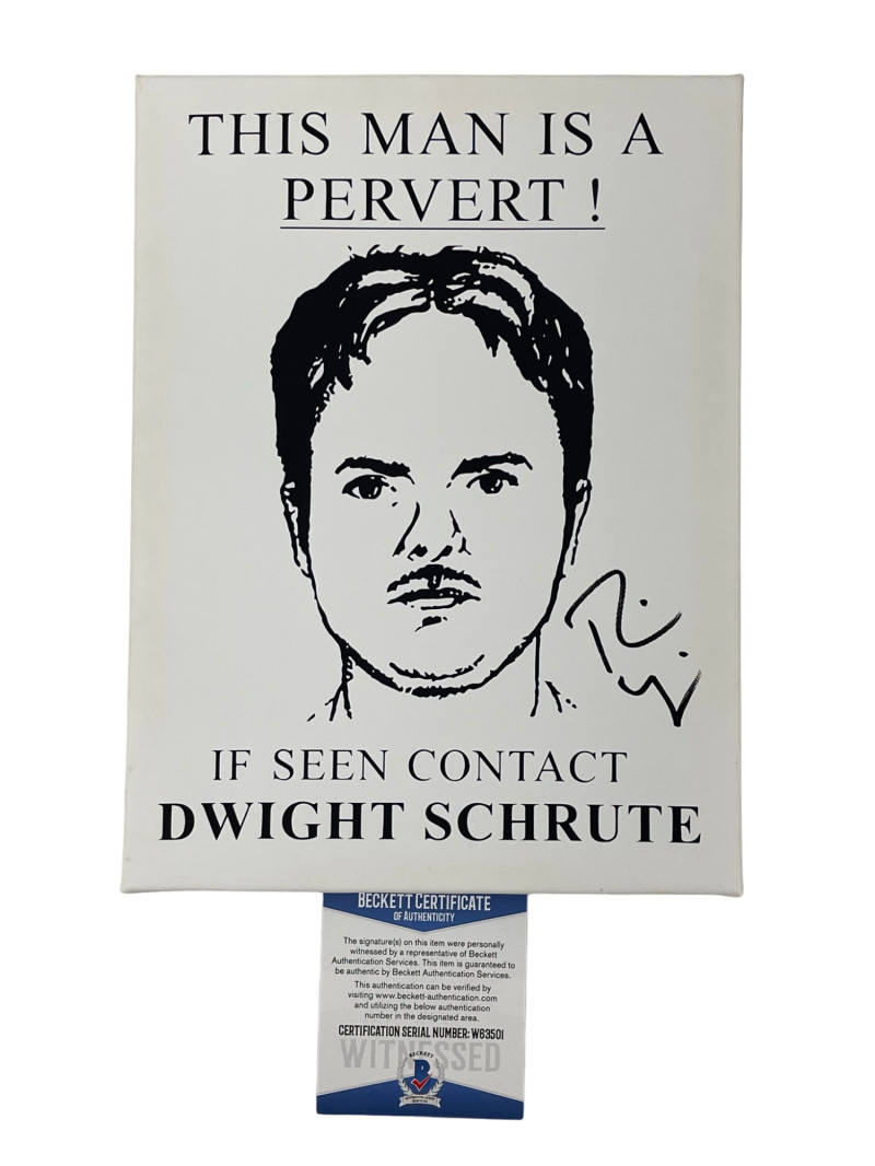 RAINN WILSON SIGNED DWIGHT SCHRUTE CANVAS THE OFFICE AUTOGRAPH BECKETT WITNESS