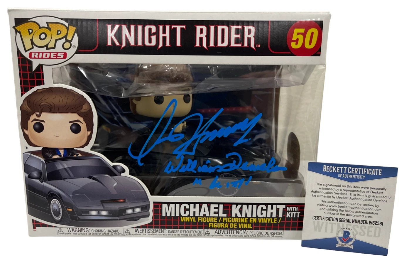 DAVID HASSELHOFF WILLIAM DANIELS SIGNED KNIGHT RIDER FUNKO FIGURE RIDE BECKETT