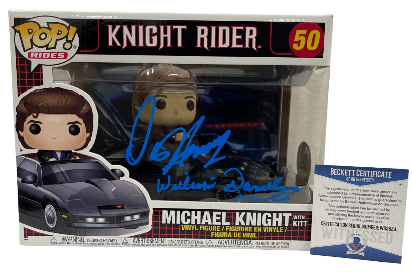 DAVID HASSELHOFF WILLIAM DANIELS SIGNED KNIGHT RIDER FUNKO FIGURE RIDE BECKETT