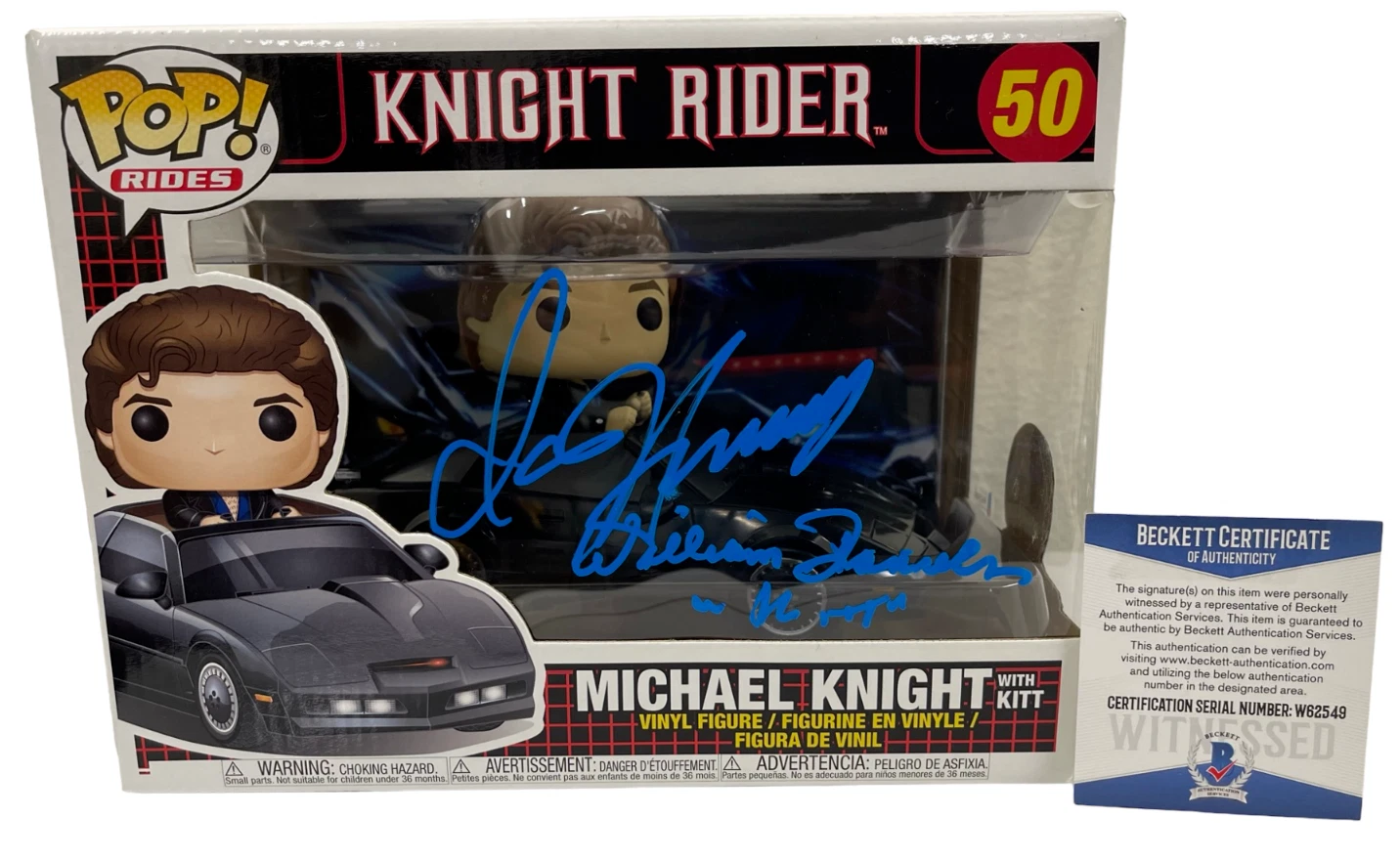 DAVID HASSELHOFF WILLIAM DANIELS SIGNED KNIGHT RIDER FUNKO FIGURE RIDE BECKETT