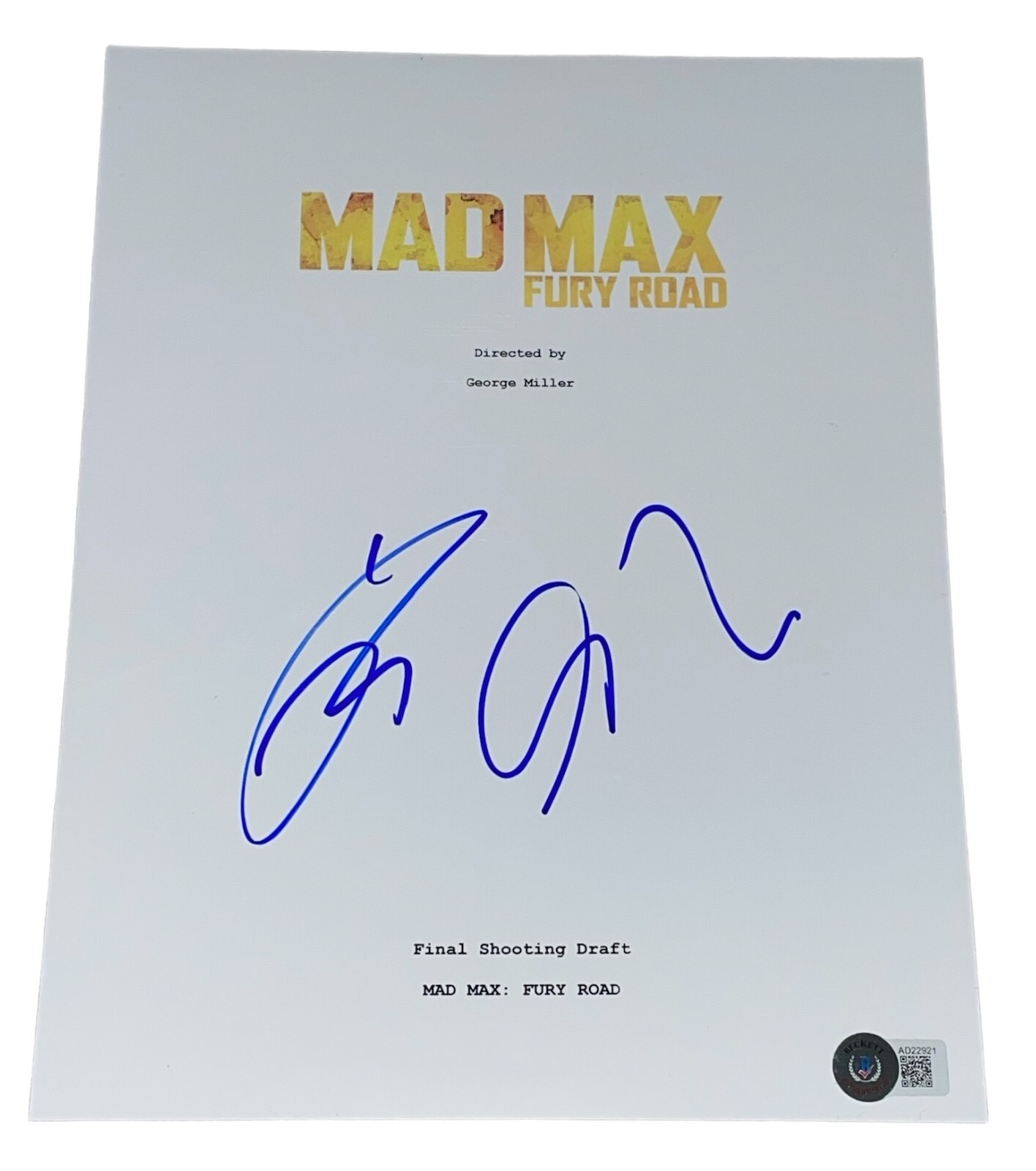 Tom Hardy Miller Signed Auto Mad Max Fury Road Script