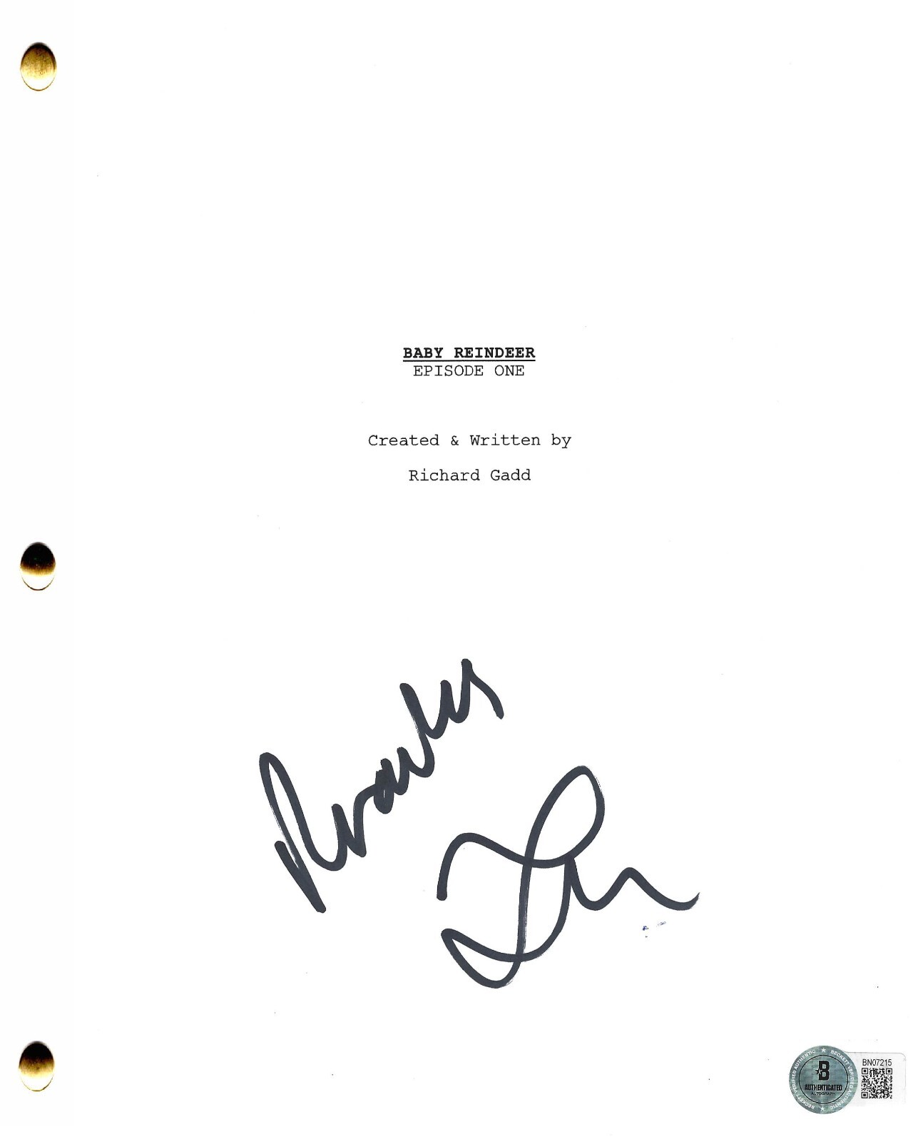 Richard Gadd Jessica Gunning Signed Baby Reindeer Pilot Script Autograph Beckett