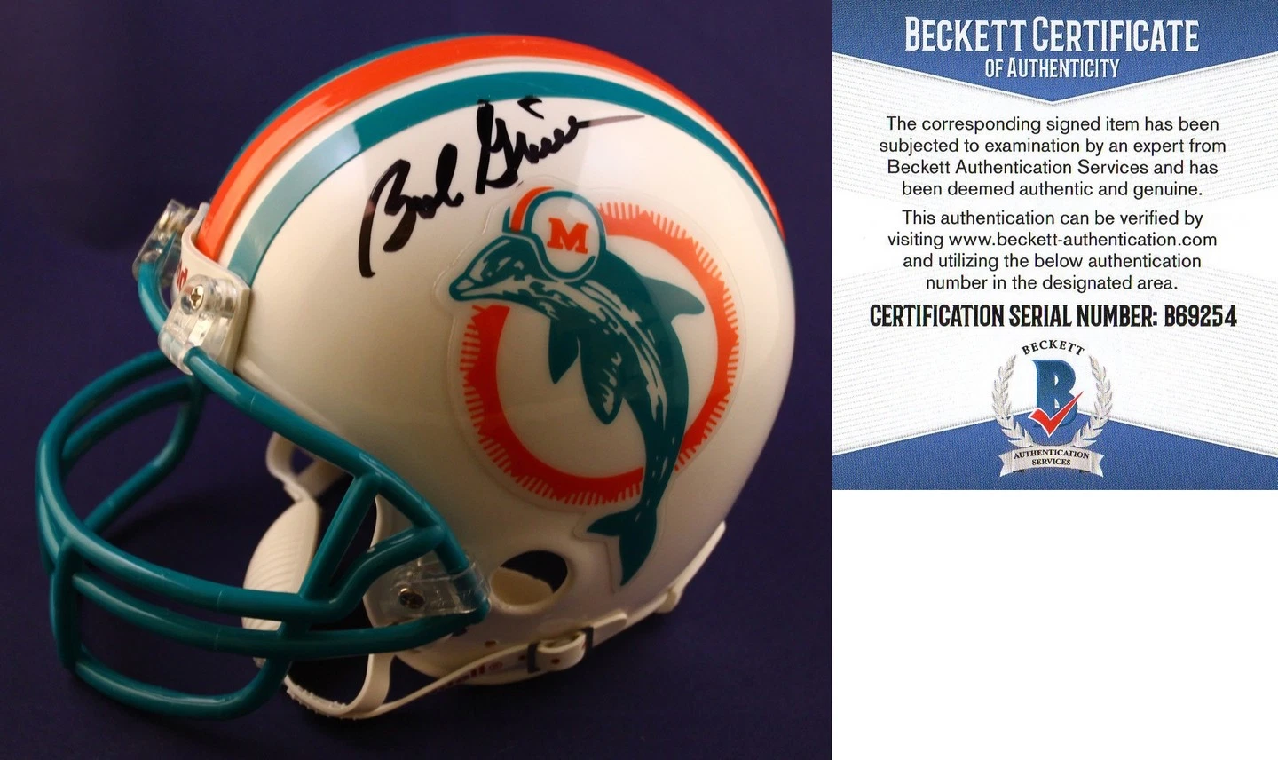 Miami Dolphins Bob Griese Signed Mini Helmet Beckett BAS COA COA